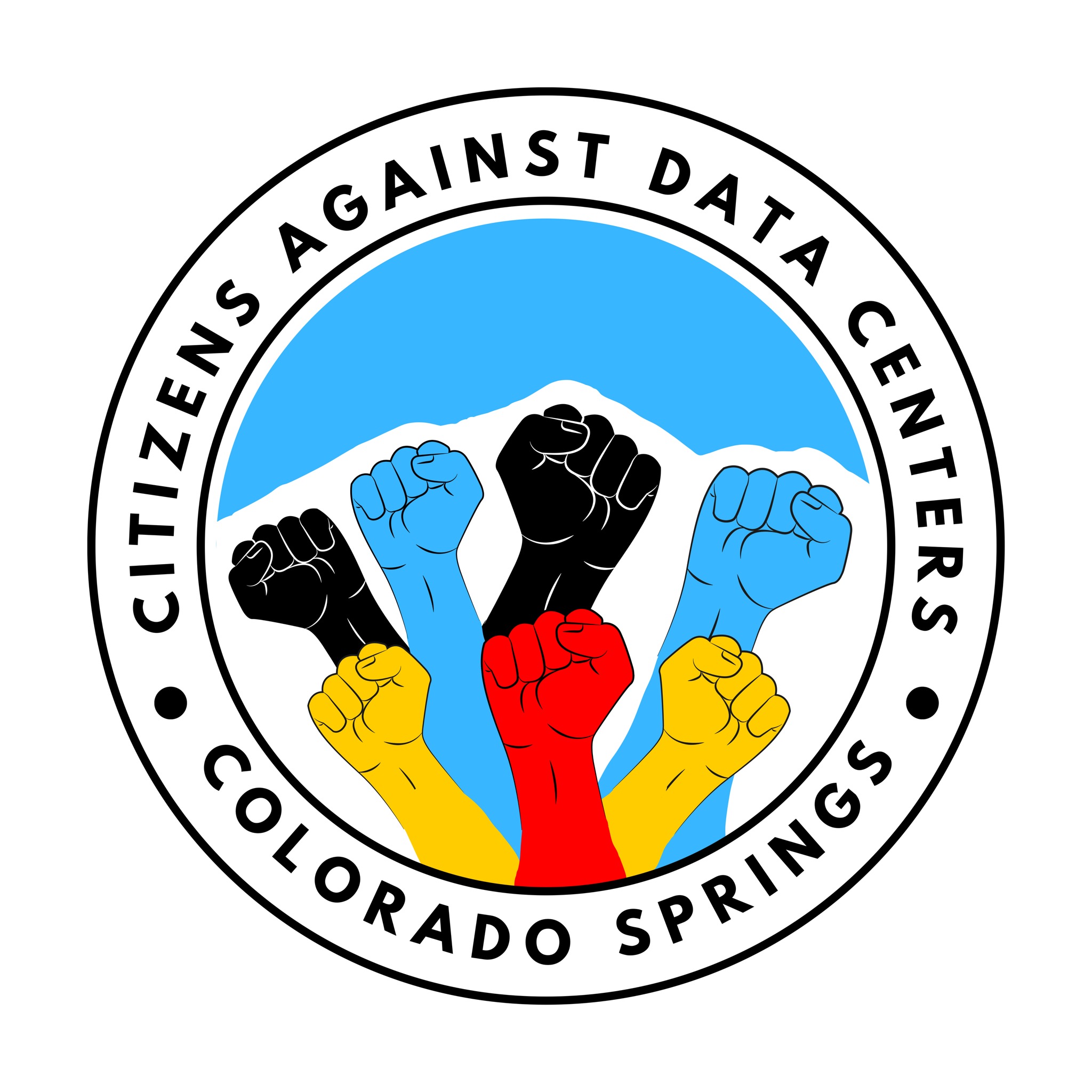 Citizens Against Data Centers, Colorado Springs. Logo with different colored fists